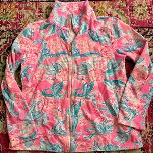 Lilly Pulitzer Pink Floral Zip Jacket with Teal Accents